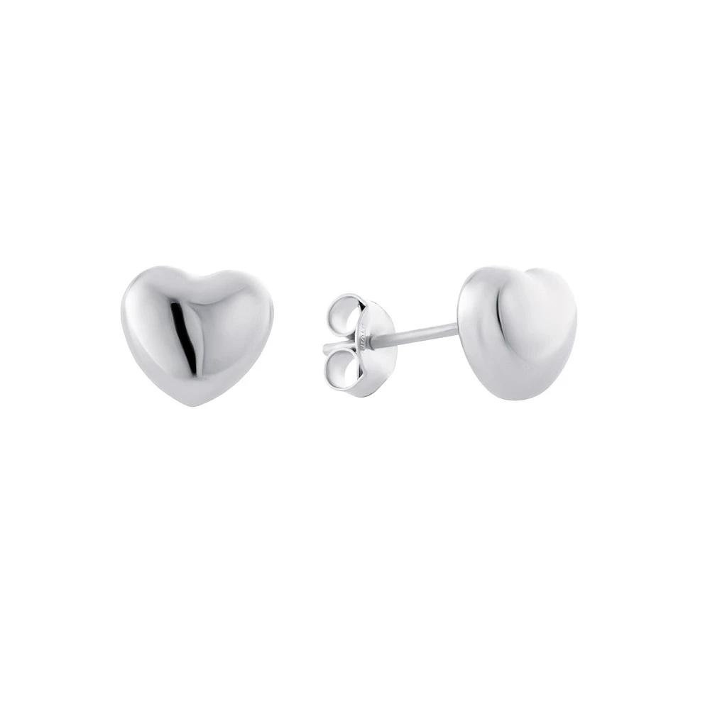 Sterling Silver Heart Stud Earrings with Rhodium Finish. Color: white | Doucet Latendresse