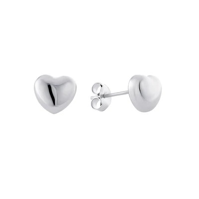 Boucles d’Oreilles Fixes en Argent Sterling en Forme de Coeur avec Fini Rhodium. Color: blanc | Doucet Latendresse