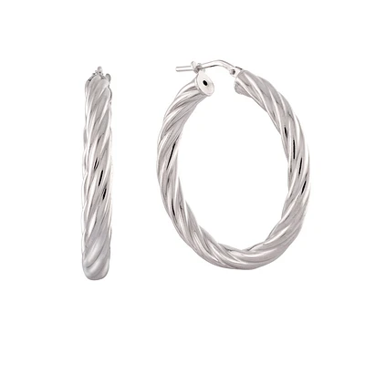 Boucles d’Oreilles Anneaux Torsadés en Argent Sterling – Plaqué Rhodium. Color: blanc | Doucet Latendresse