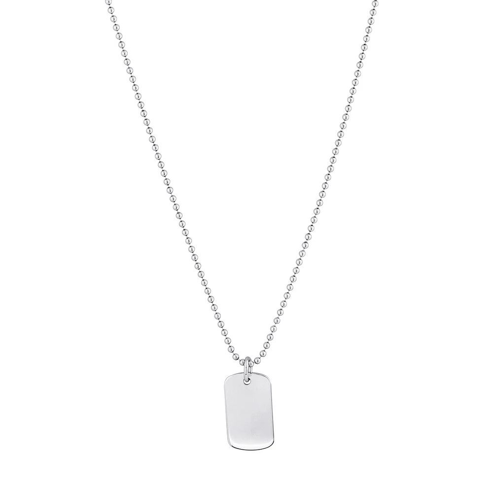 Collier Plaque Militaire en Argent Sterling avec Chaîne à Billes - Plaqué Rhodium. Color: blanc | Doucet Latendresse