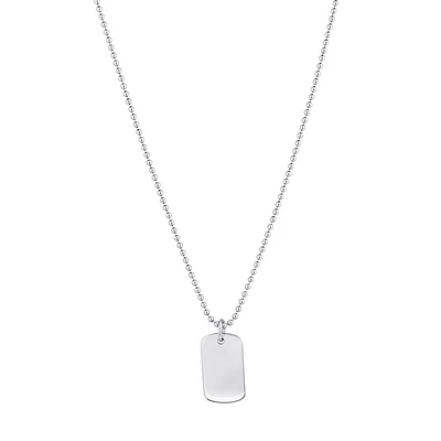 Sterling Silver Dog Tag Necklace with Bead Chain - Rhodium Plated. Color: white | Doucet Latendresse