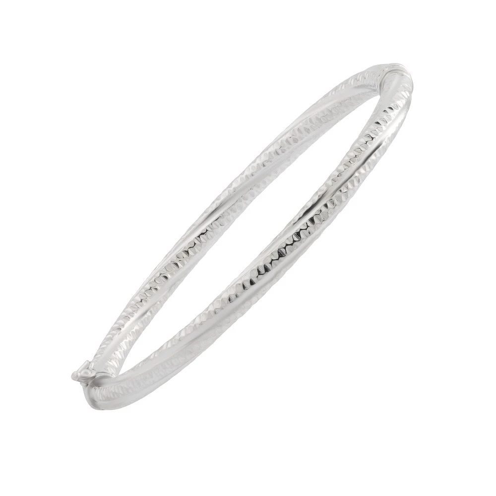 Bracelet Rigide Martelé en Argent Sterling avec Fini Rhodium. Color: blanc | Doucet Latendresse
