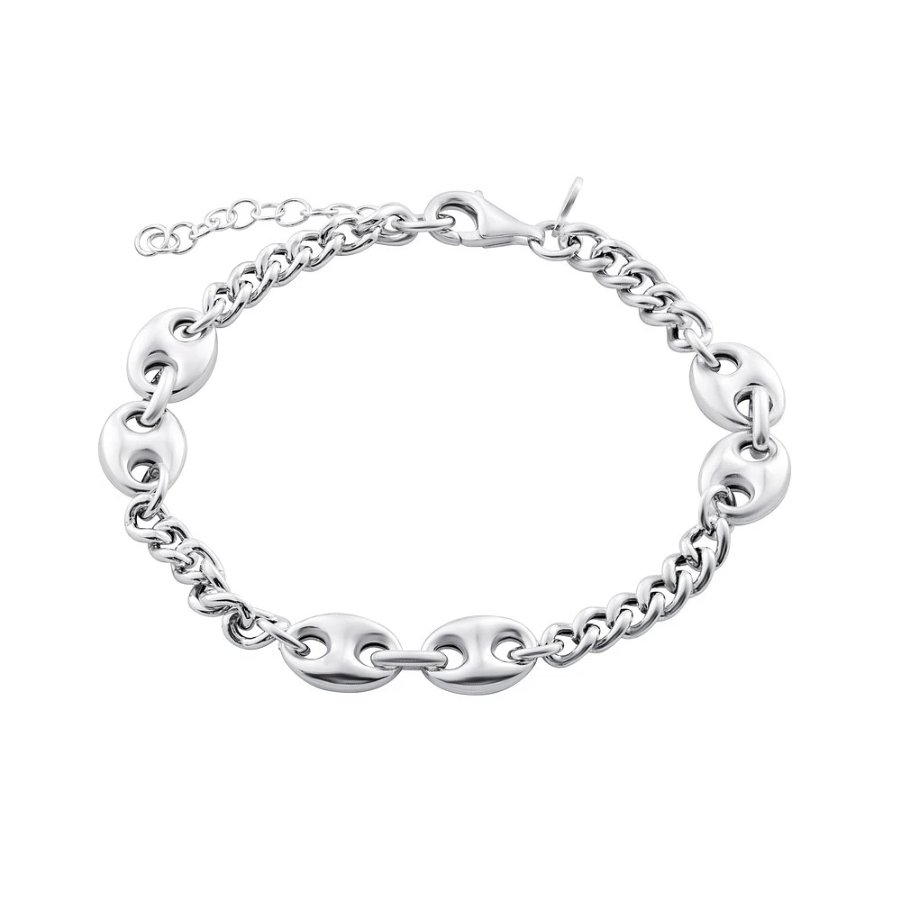 Bracelet en Argent Sterling à Maillons Ovales avec Fini Rhodié. Color: blanc | Doucet Latendresse