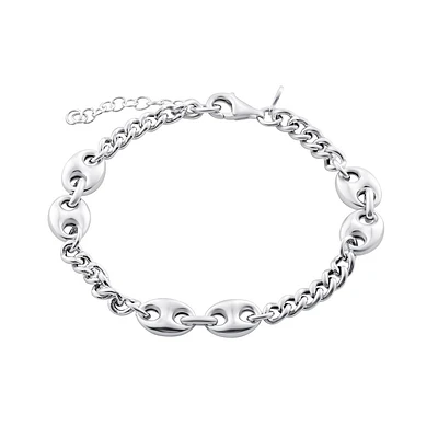 Bracelet en Argent Sterling à Maillons Ovales avec Fini Rhodié. Color: blanc | Doucet Latendresse