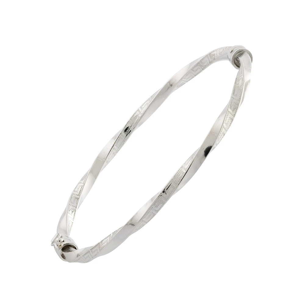 Sterling Silver Twisted Bangle Bracelet with Rhodium Finish. Color: white | Doucet Latendresse