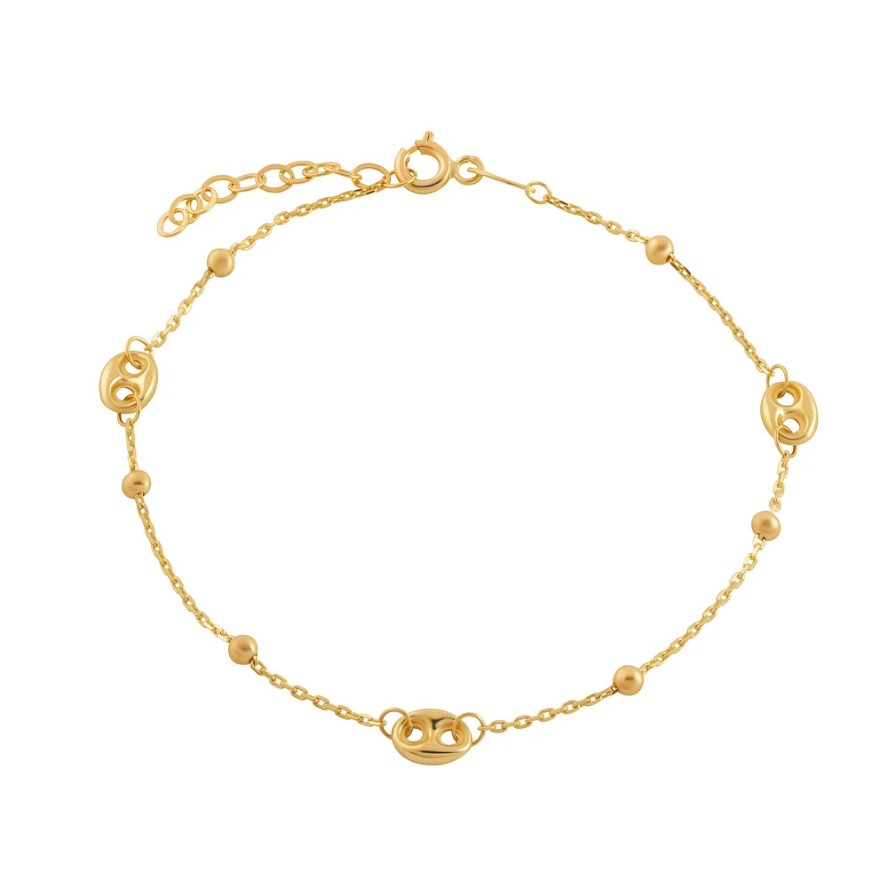 10K Yellow Gold Oval Link and Bead Station Bracelet. Color: yellow | Doucet Latendresse