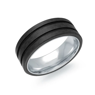 Bague pour Homme en Acier Inoxydable avec Incrustation en Fibre de Carbone Noire. Color: noir | Doucet Latendresse