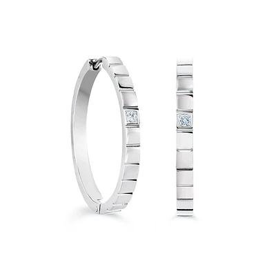 Boucles d’Oreilles Anneaux en Acier Inoxydable avec Zircon Cubique - 30mm. Color: blanc | Doucet Latendresse
