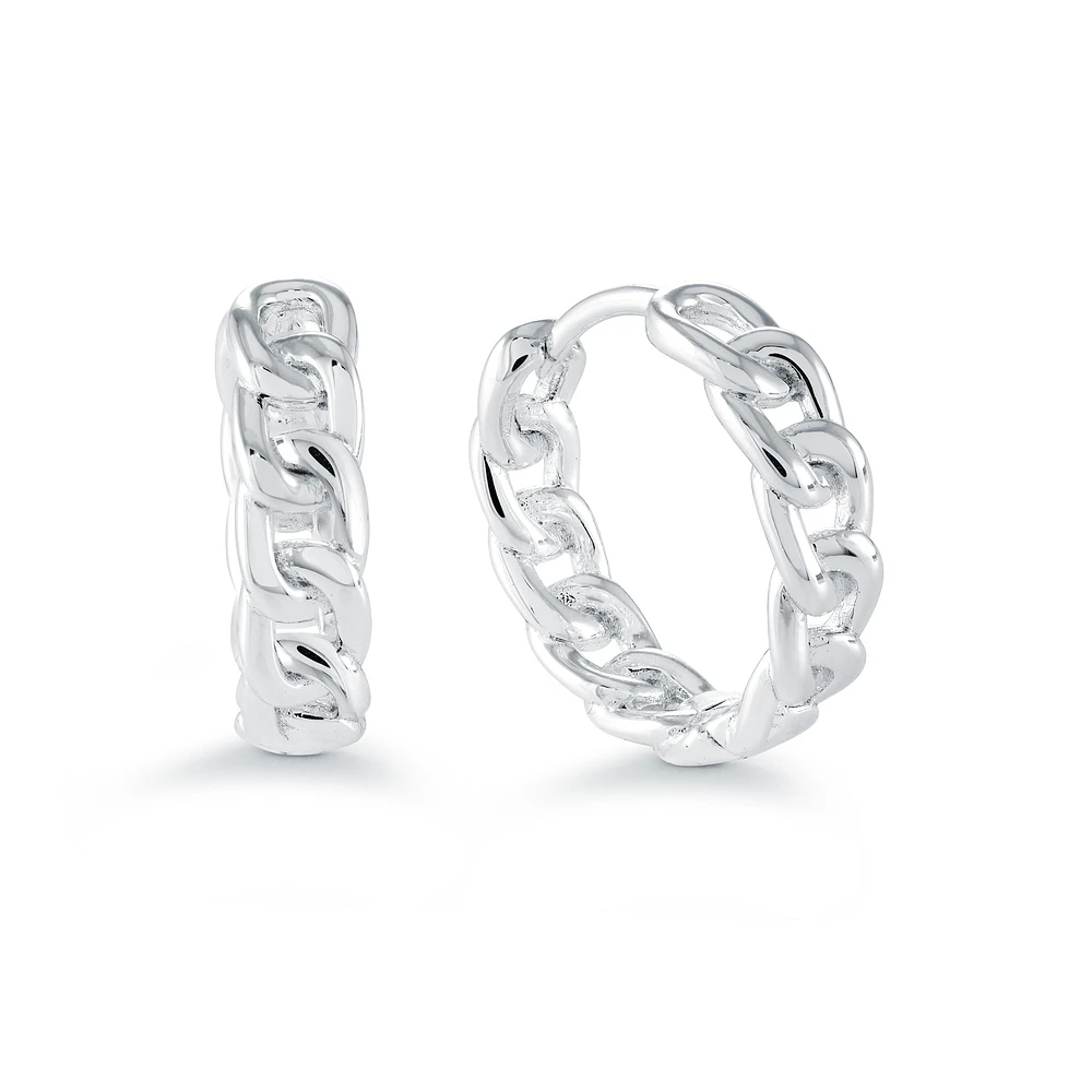 Stainless Steel Hoop Earrings with Chain Design. Color: white | Doucet Latendresse