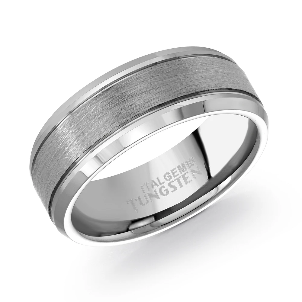Men's Brushed Tungsten Ring with Polished Edges – 8mm. Color: gray | Doucet Latendresse