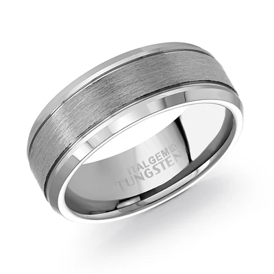 Bague pour Homme en Tungstène Brossé avec Bords Polis – 8 mm. Color: gris | Doucet Latendresse