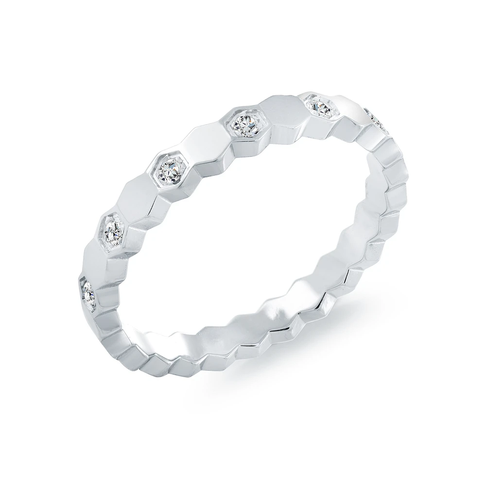 Bague Anneau Hexagonale en Acier Inoxydable avec Zircon Cubique | Doucet Latendresse