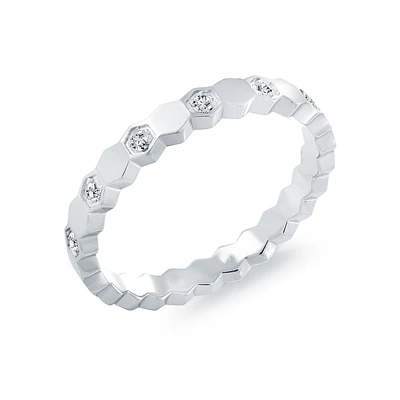 Bague Anneau Hexagonale en Acier Inoxydable avec Zircon Cubique | Doucet Latendresse