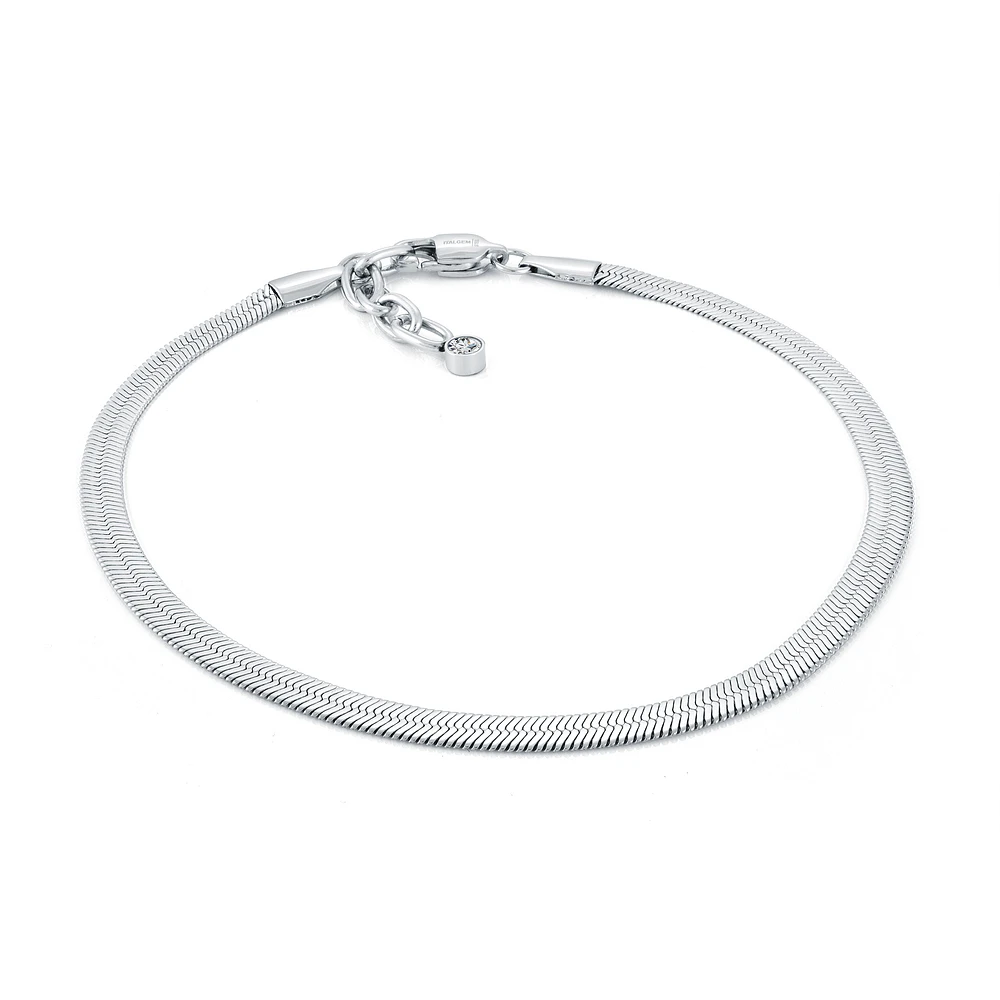 Chaîne de Cheville en Acier Inoxydable Motif Épi avec Breloque en Zircon Cubique – 4 mm, 9