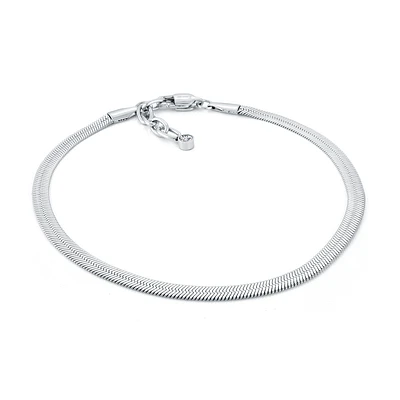 Chaîne de Cheville en Acier Inoxydable Motif Épi avec Breloque en Zircon Cubique – 4 mm, 9