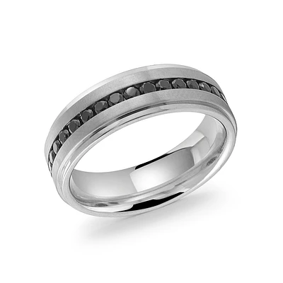 Bague en Acier Inoxydable avec Incrustation de Zircon Cubique Noir - 7mm. Color: gris | Doucet Latendresse