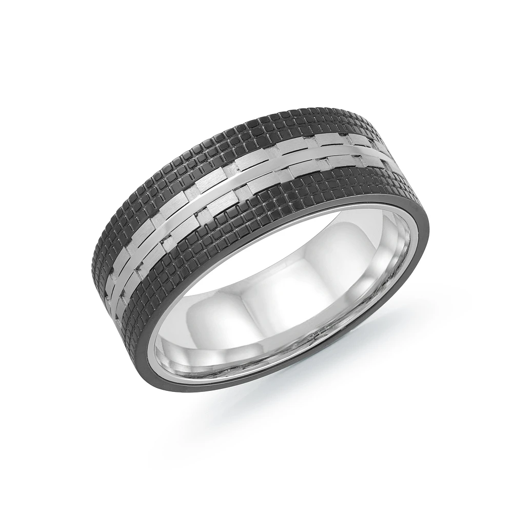 Bague en Acier Inoxydable avec Détails Noirs Texturés et Motif Entrelacé – 8mm. Color: noir | Doucet Latendresse