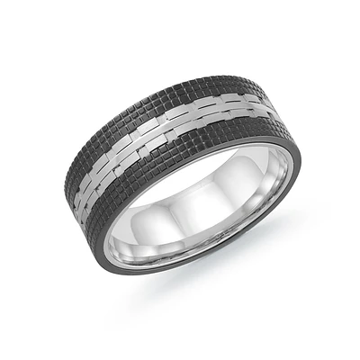 Bague en Acier Inoxydable avec Détails Noirs Texturés et Motif Entrelacé – 8mm. Color: noir | Doucet Latendresse