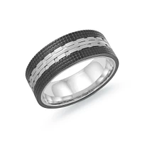 Bague en Acier Inoxydable avec Détails Noirs Texturés et Motif Entrelacé – 8mm. Color: noir | Doucet Latendresse