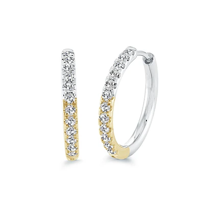 Boucles d’Oreilles Anneau en Acier Inoxydable Doré avec Zircon Cubique – 22 mm. Color: 2 tons | Doucet Latendresse