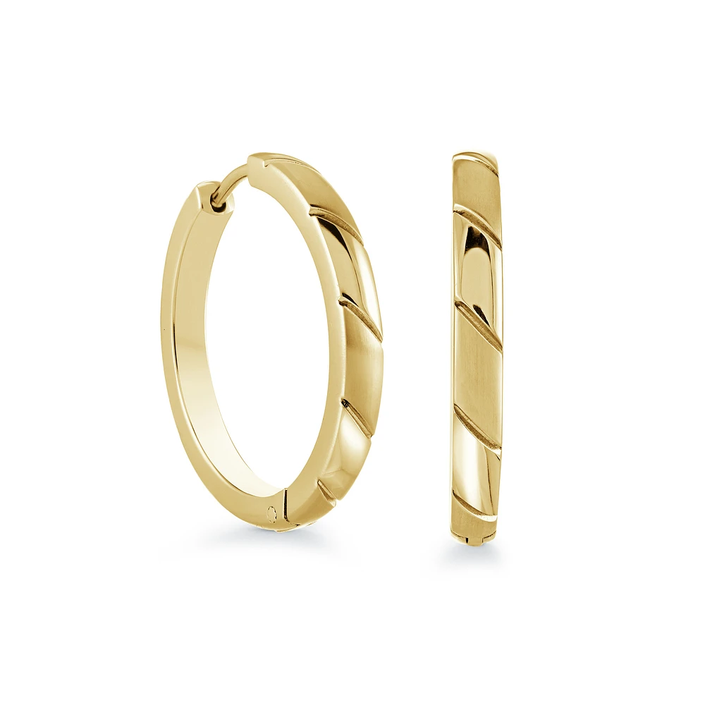 Gold Tone Stainless Steel Hoop Earrings – 25mm. Color: yellow | Doucet Latendresse