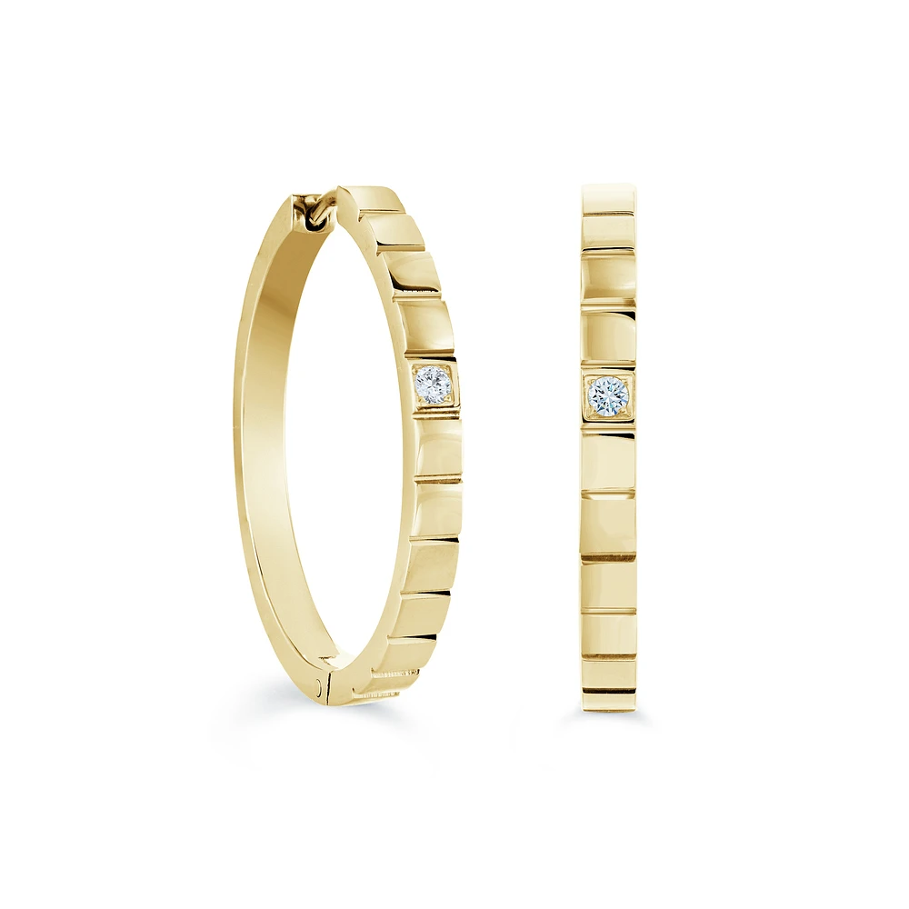 Gold Tone Stainless Steel Hoop Earrings with Cubic Zirconia – 30mm. Color: yellow | Doucet Latendresse