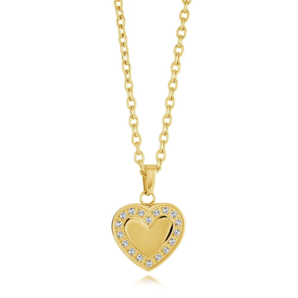 Collier en Acier Inoxydable Doré avec Pendentif Cœur et Zircon Cubique – 18