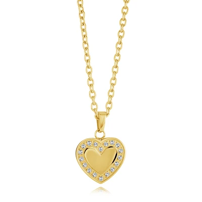 Collier en Acier Inoxydable Doré avec Pendentif Cœur et Zircon Cubique – 18