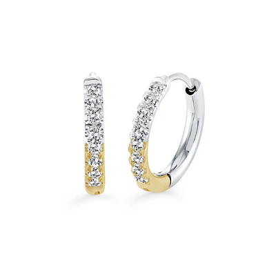 Boucles d’Oreilles Anneaux Bicolores en Acier Inoxydable avec Zircon Cubique – 17.5mm. Color: 2 tons | Doucet Latendresse