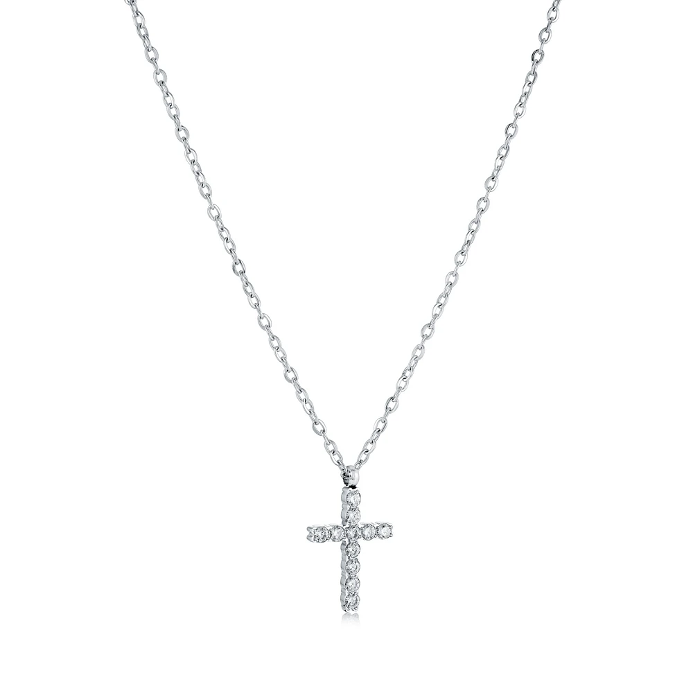 Collier Pendentif Croix en Acier Inoxydable avec Zircon Cubique – 16