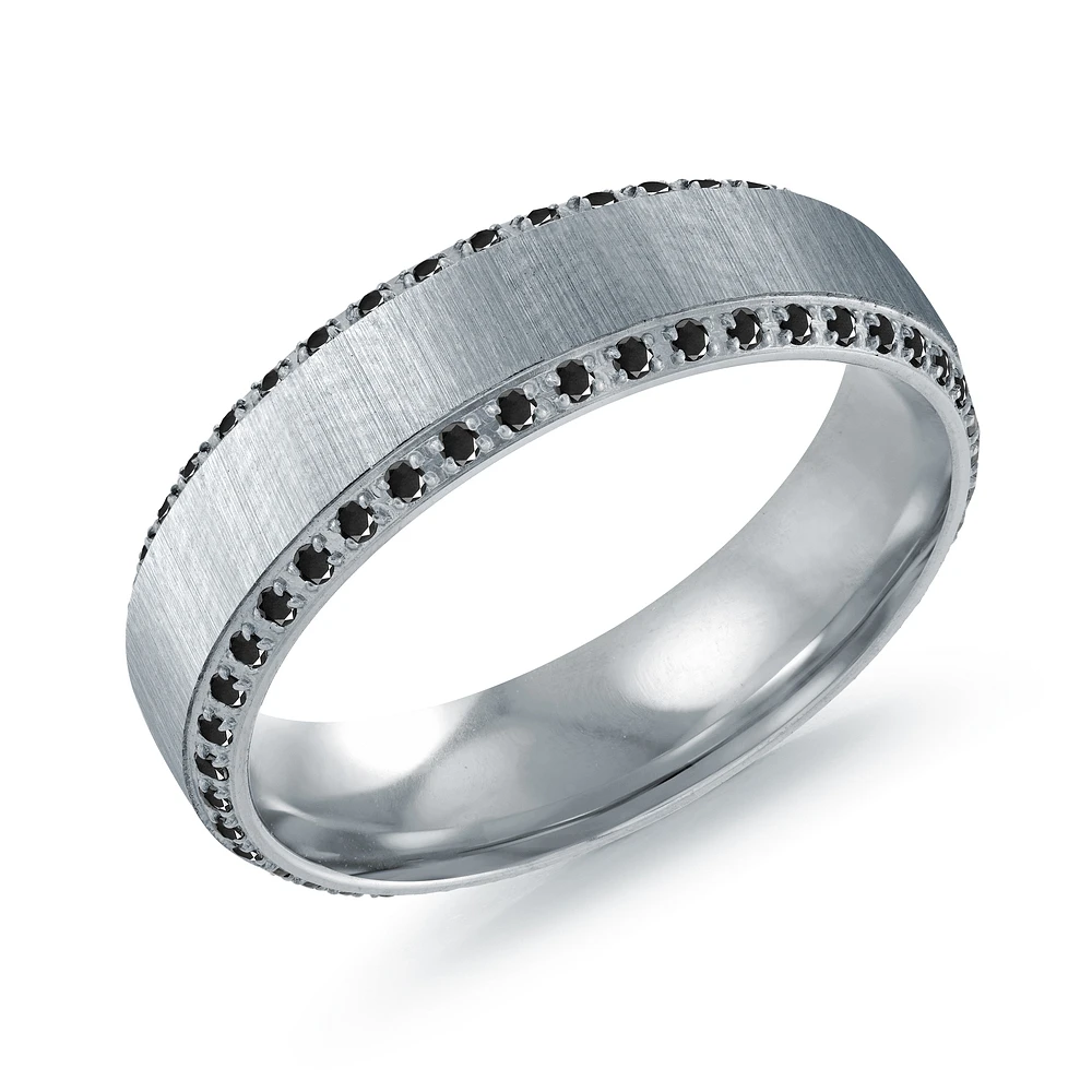 Bague en Acier Inoxydable avec Zircon Cubique Noir – 6mm. Color: gris | Doucet Latendresse