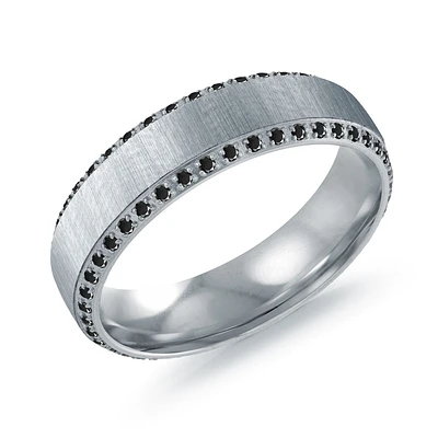 Bague en Acier Inoxydable avec Zircon Cubique Noir – 6mm. Color: gris | Doucet Latendresse