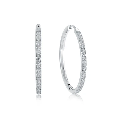 Boucles d’Oreilles Anneaux en Acier Inoxydable avec Zircon Cubique – 29,5 mm. Color: gris | Doucet Latendresse