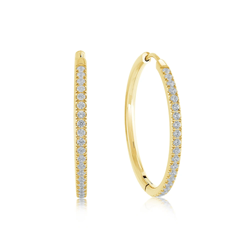 Gold Tone Stainless Steel Hoop Earrings with Cubic Zirconia – 29.5mm. Color: yellow | Doucet Latendresse