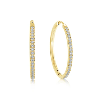 Gold Tone Stainless Steel Hoop Earrings with Cubic Zirconia – 29.5mm. Color: yellow | Doucet Latendresse