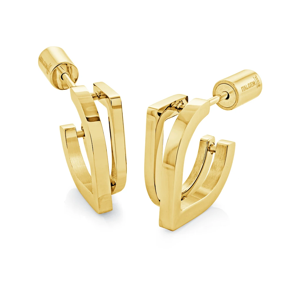 Gold Tone Stainless Steel Geometric Earrings. Color: yellow | Doucet Latendresse