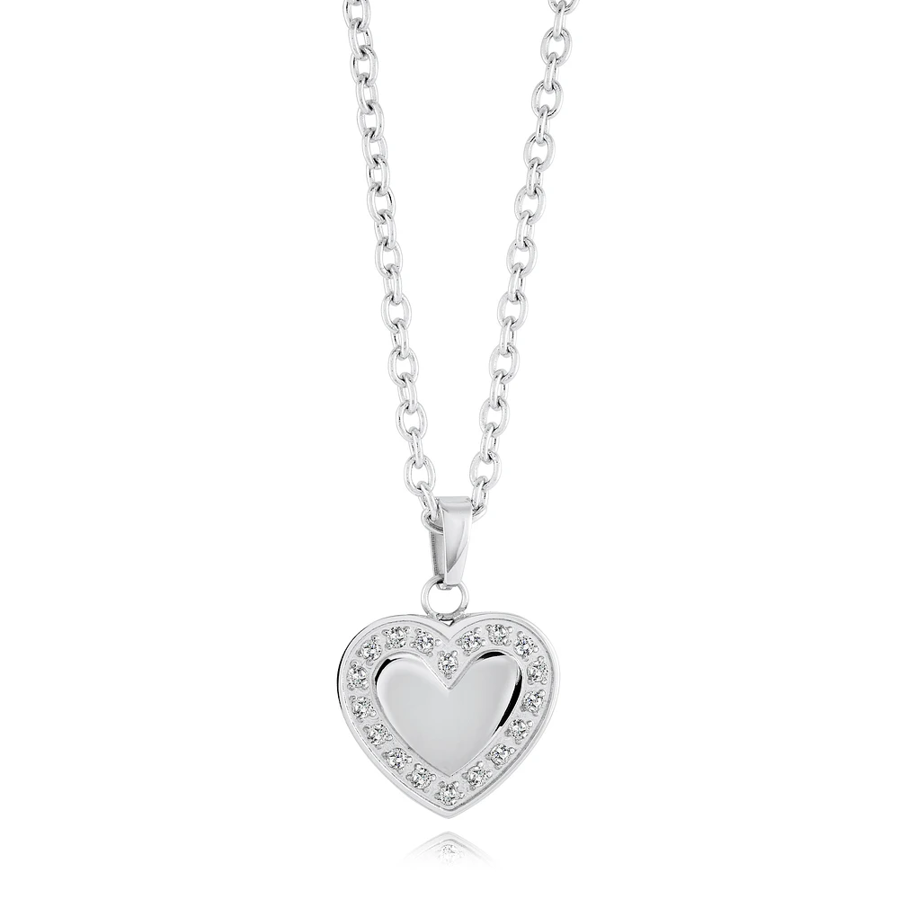 Collier Pendentif Cœur en Acier Inoxydable avec Zircon Cubique – 18