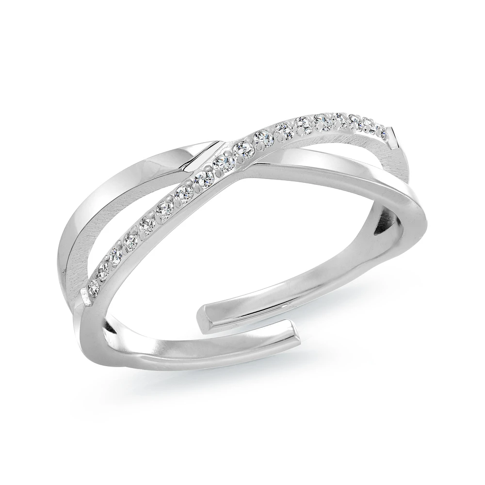 Bague Croisée en Acier Inoxydable avec Zircon Cubique. Color: gris | Doucet Latendresse
