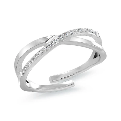 Bague Croisée en Acier Inoxydable avec Zircon Cubique. Color: gris | Doucet Latendresse