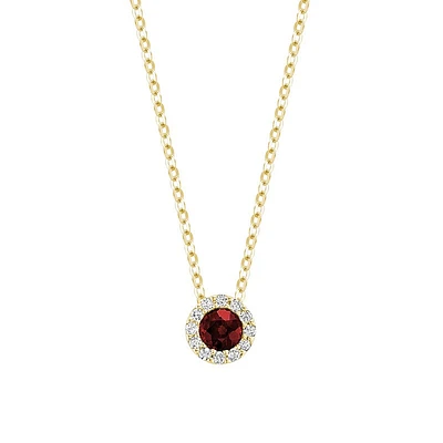 Collier Pendentif Halo en Or 10K avec Rubis et Diamants. Color: jaune | Doucet Latendresse