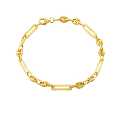 10K Yellow Gold Paperclip and Oval Link Bracelet. Color: yellow | Doucet Latendresse