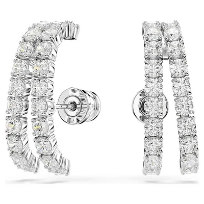 Boucles d’Oreilles Anneaux à Deux Rangées de Cristaux Plaquées Rhodium. Color: blanc | Doucet Latendresse