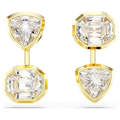 Gold Tone Stainless Steel Geometric Crystal Drop Earrings. Color: yellow | Doucet Latendresse