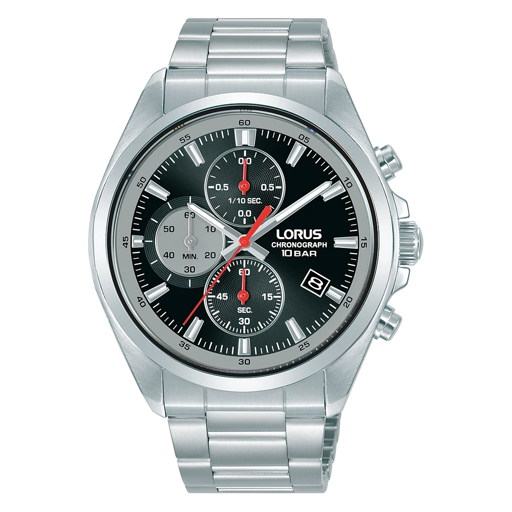 Montre Chronographe Lorus avec Bracelet en Acier Inoxydable – 42,5mm, Résistante à l’Eau 100M | Doucet Latendresse
