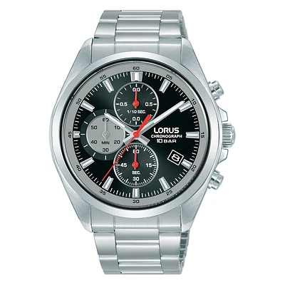 Montre Chronographe Lorus avec Bracelet en Acier Inoxydable – 42,5mm, Résistante à l’Eau 100M | Doucet Latendresse