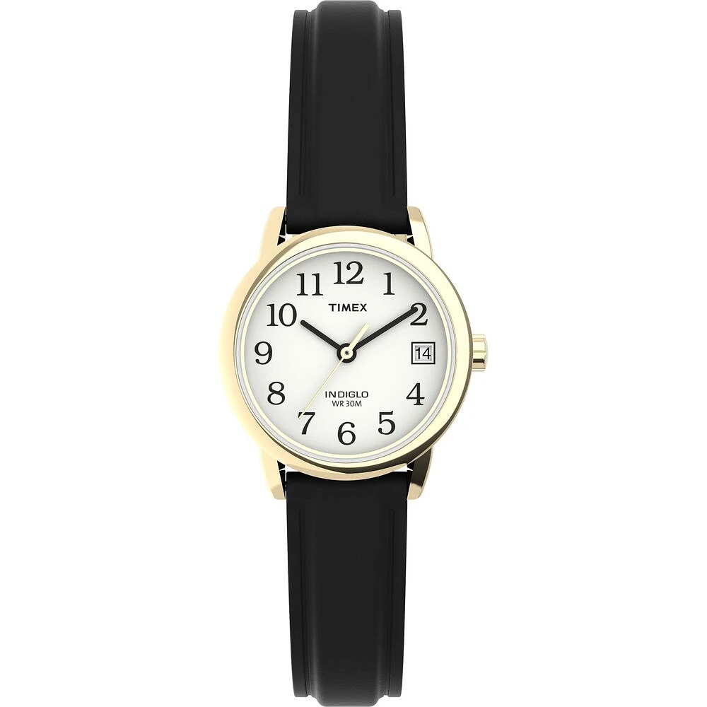 Montre Timex Dorée avec Bracelet en Résine Noire – 25mm, INDIGLO, Date | Doucet Latendresse