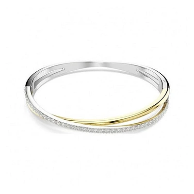 Two-Tone Gold Plated Crossover Pavé Crystal Bangle Bracelet. Color: 2 tone | Doucet Latendresse