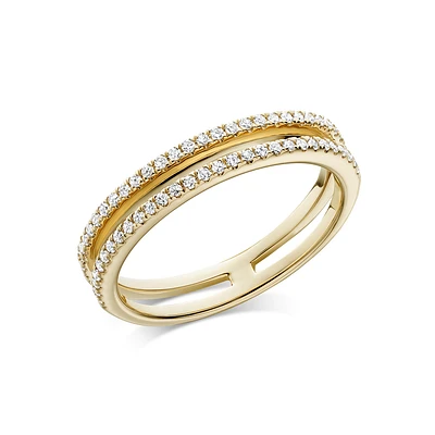 14K Yellow Gold Double Row Diamond Anniversary Ring. Color: yellow | Doucet Latendresse