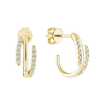 Boucles d’Oreilles Pendantes Double Huggie en Or 14K avec Diamants. Color: jaune | Doucet Latendresse