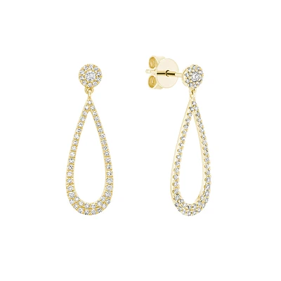 Boucles d’Oreilles Pendantes Goutte en Or Jaune 14K Serties de Diamants. Color: jaune | Doucet Latendresse